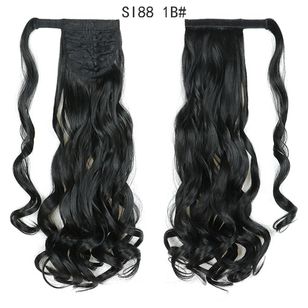 Wrap Around Ponytail Hair Extensions 20Inch Long Curly Wave Synthetic Ponytail Natural H