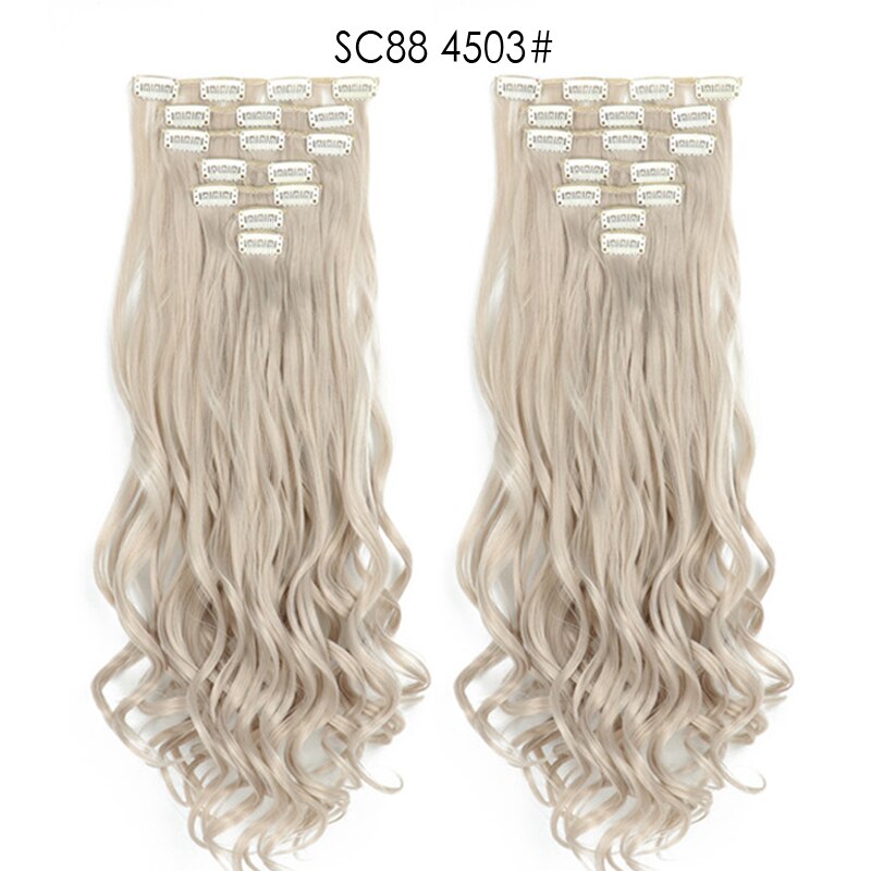 16 Clips In Hair Extensions Natural Wave 7 Pcs/Set 22 Inch Synthetic