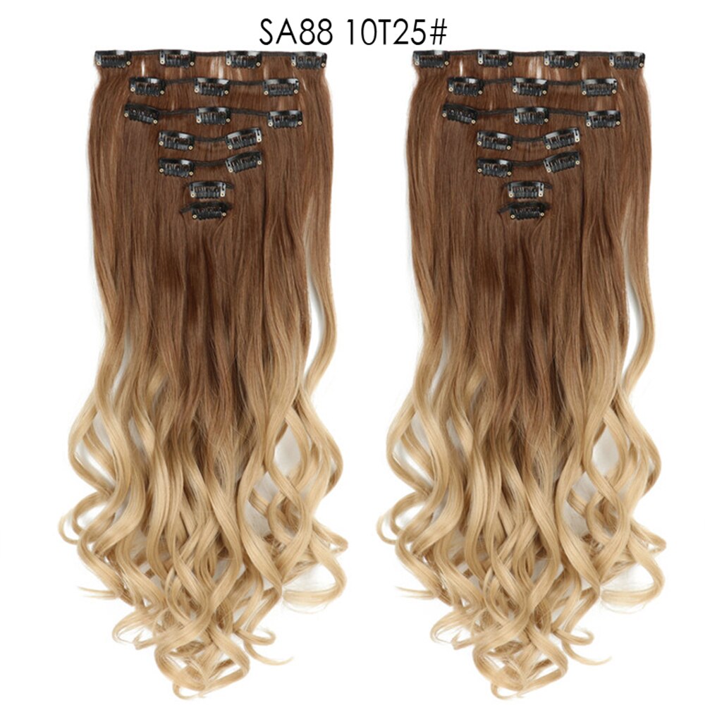 16 Clips In Hair Extensions Natural Wave 7 Pcs/Set 22 Inch Synthetic