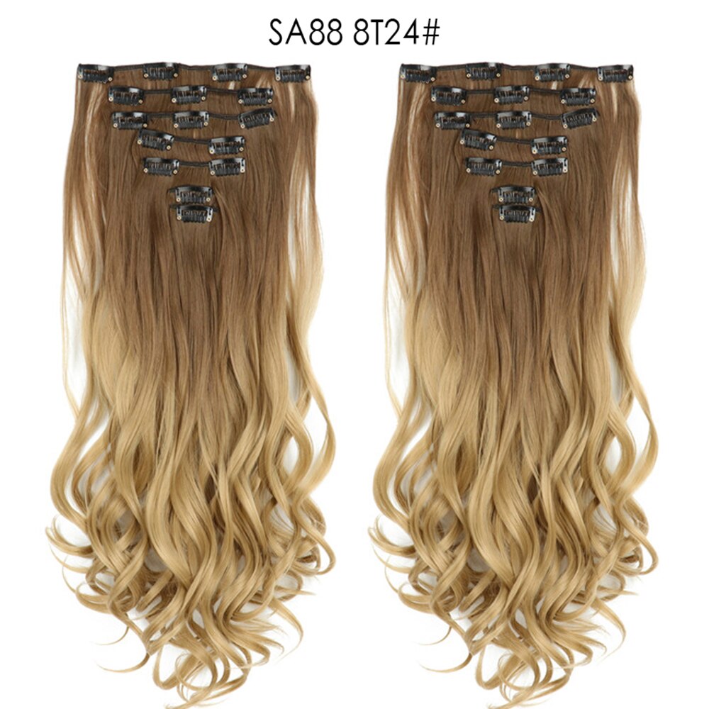 16 Clips In Hair Extensions Natural Wave 7 Pcs/Set 22 Inch Synthetic