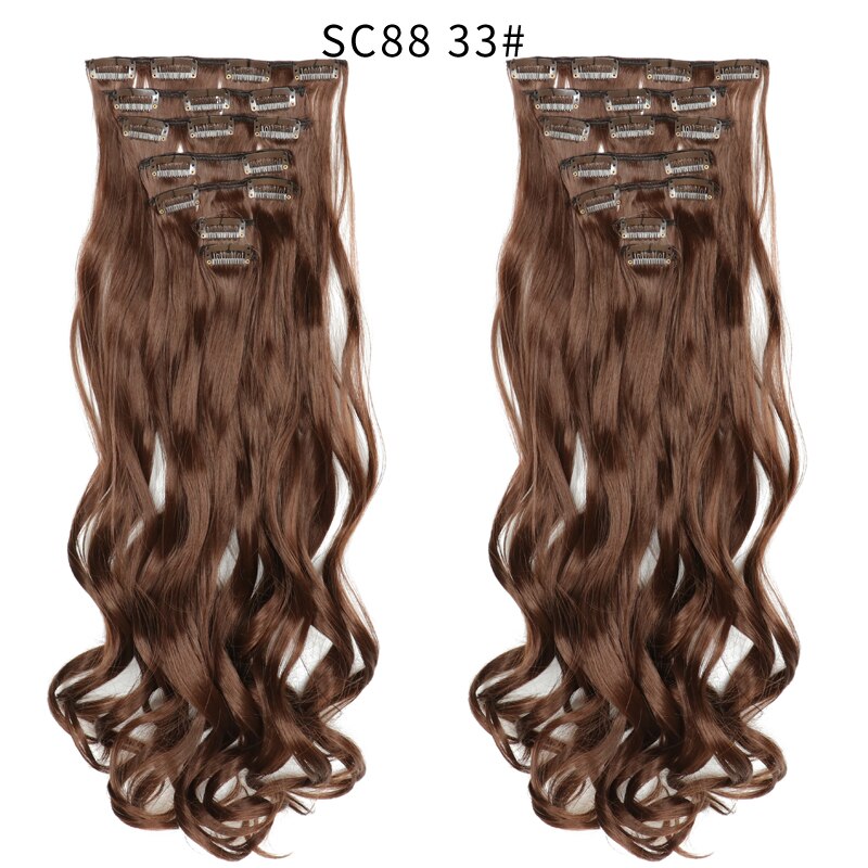 16 Clips In Hair Extensions Natural Wave 7 Pcs/Set 22 Inch Synthetic