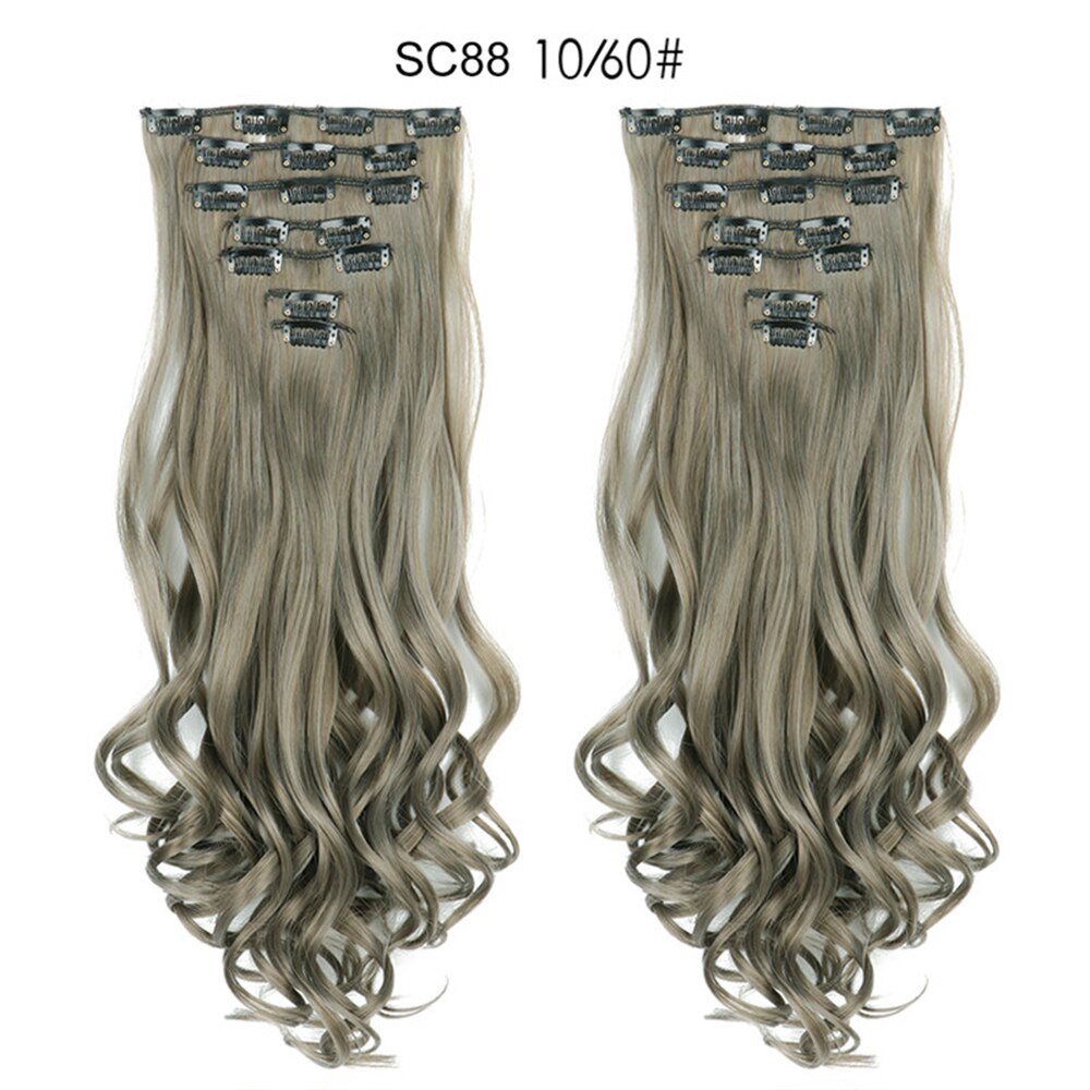 16 Clips In Hair Extensions Natural Wave 7 Pcs/Set 22 Inch Synthetic