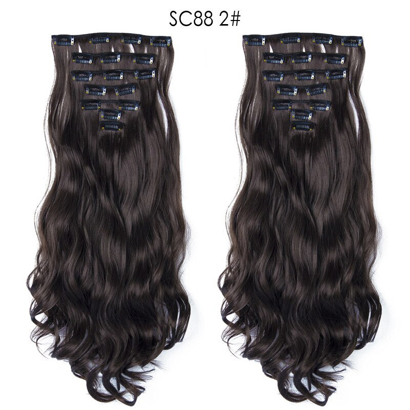 16 Clips In Hair Extensions Natural Wave 7 Pcs/Set 22 Inch Synthetic