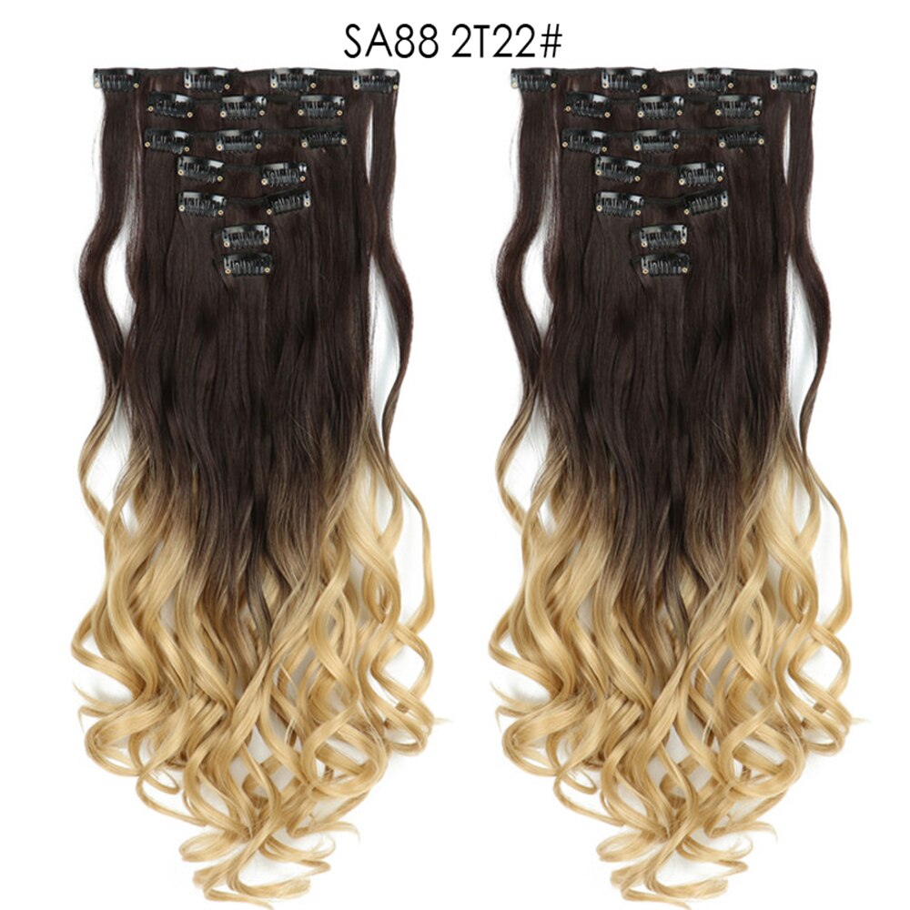 16 Clips In Hair Extensions Natural Wave 7 Pcs/Set 22 Inch Synthetic