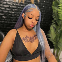 Thumbnail for 36Inch Silver Gray Bone Straight Frontal Wig Pre Plucked 12A Colored Glueless Wig