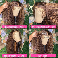 Thumbnail for 360 Highlight HD Wig Mongolian Kinky Curly Wig For Women 4/27 Ombre Curly Human Hair Lace Frontal Wig