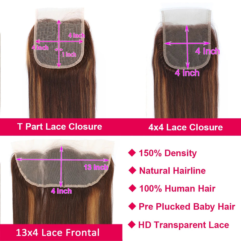 Highlight Lace Frontal Straight Brazilian Human Hair Ombre Brown