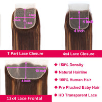 Thumbnail for Highlight Lace Frontal Straight Brazilian Human Hair Ombre Brown