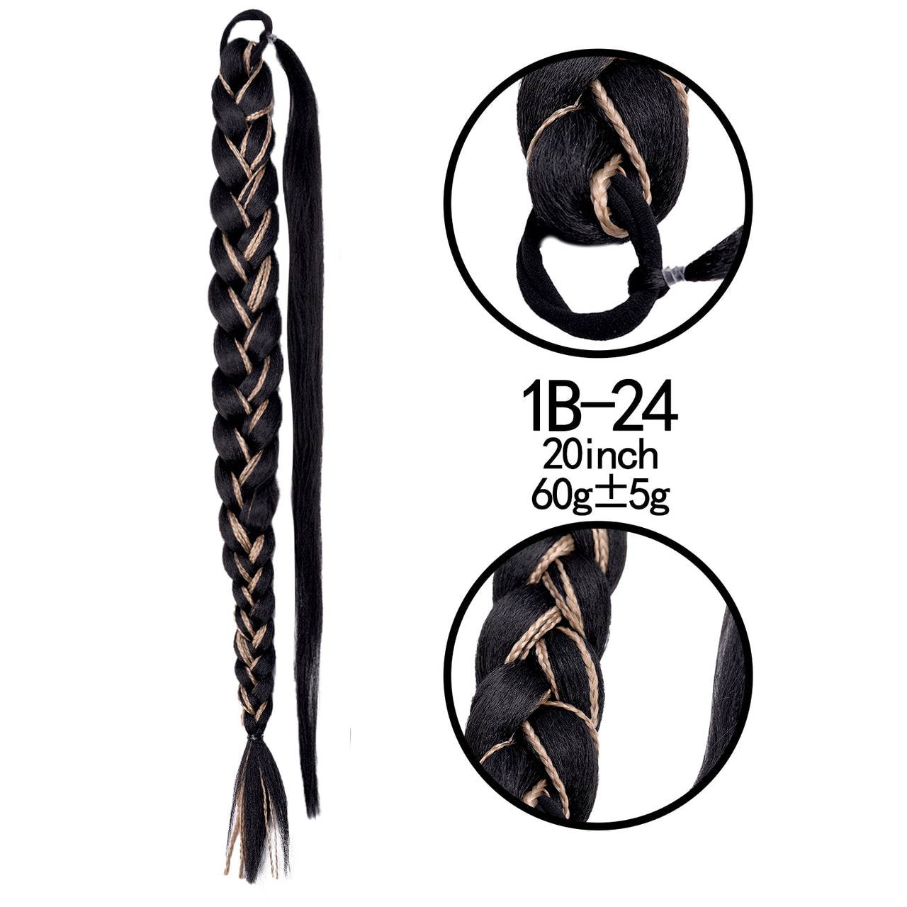 20 Inch Long Straight Synthetic Hair Extension Braided Fishtail Drawstring Ponytail Hair