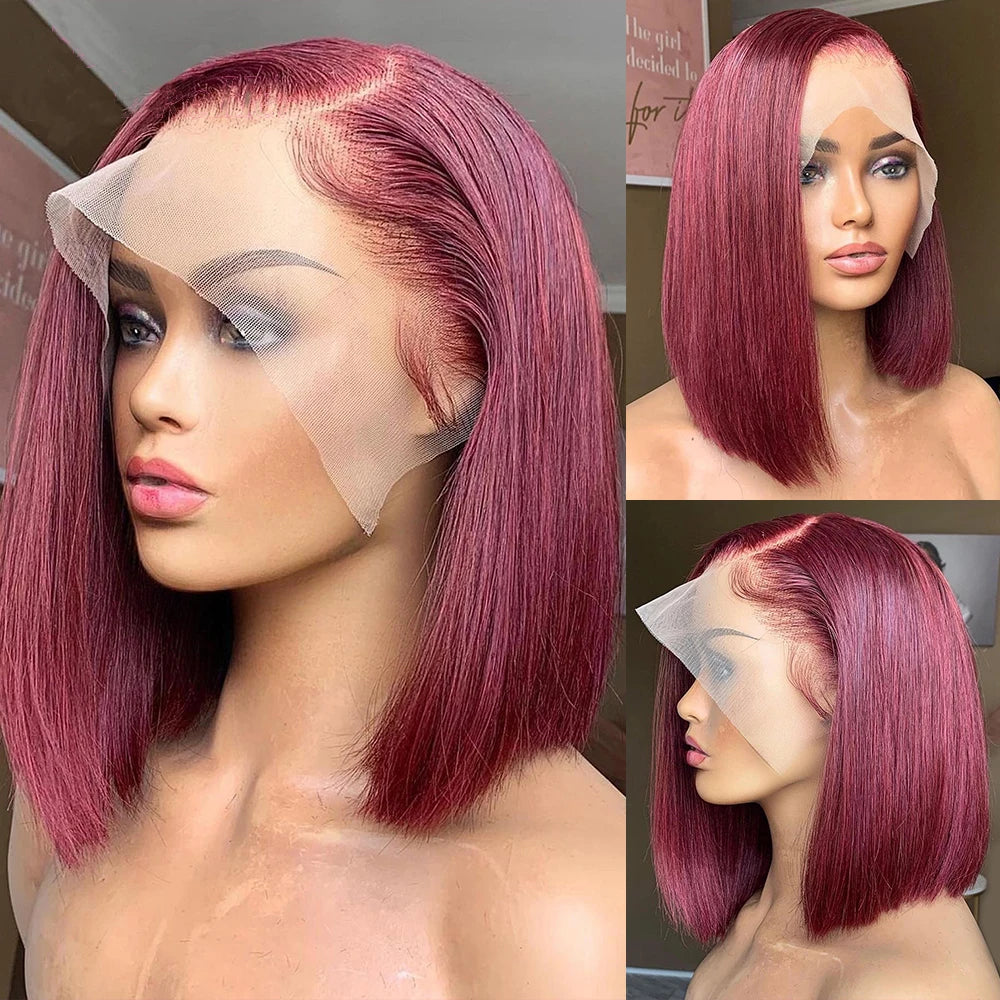 Burgundy  #99J Bob Wig Human Hair