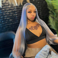 Thumbnail for 36Inch Silver Gray Bone Straight Frontal Wig Pre Plucked 12A Colored Glueless Wig