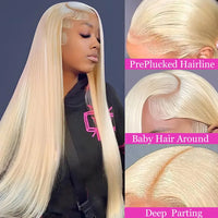 Thumbnail for Blonde 613 HD 13x6 Lace Frontal Wig Pre Plucked Brazilian Bone Straight Human Hair Wig