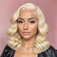 Thumbnail for Blonde Loose Wave Bob Wigs Human Hair Left Side Part 613 Colored Body Wave Short Bob Wig