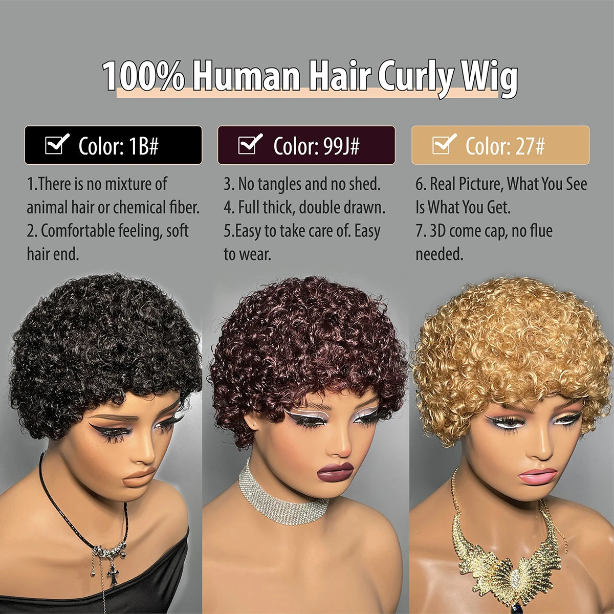 Short Curly 99J Wig For Woman 100% Human Hair Wigs