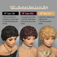 Thumbnail for Short Curly 99J Wig For Woman 100% Human Hair Wigs