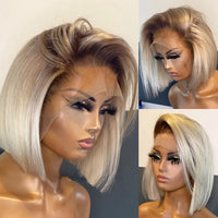 Thumbnail for Short Bob Wig Ombre Blonde Lace Front Human Hair Wigs Straight 150 Density