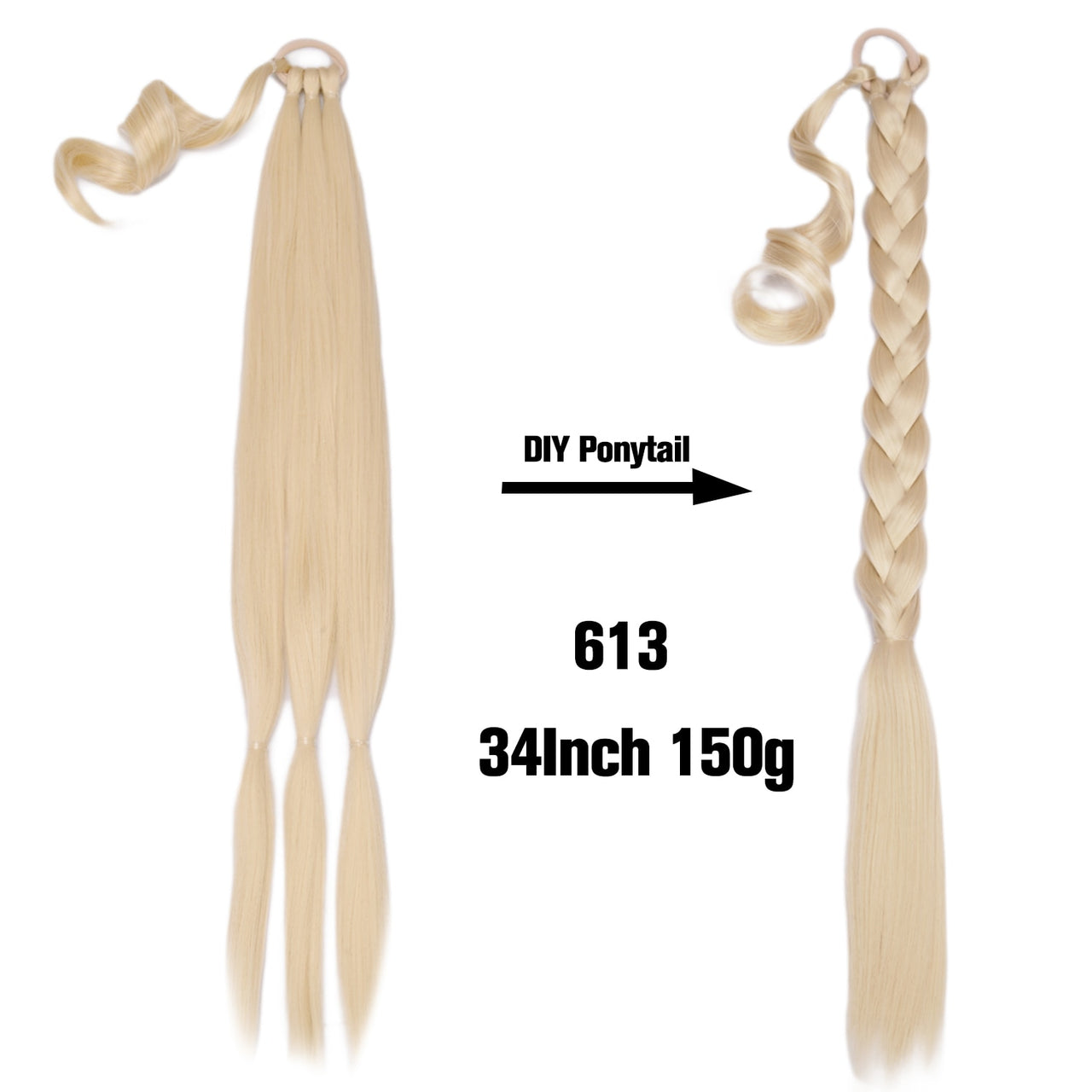 20 Inch Long Straight Synthetic Hair Extension Braided Fishtail Drawstring Ponytail Hair