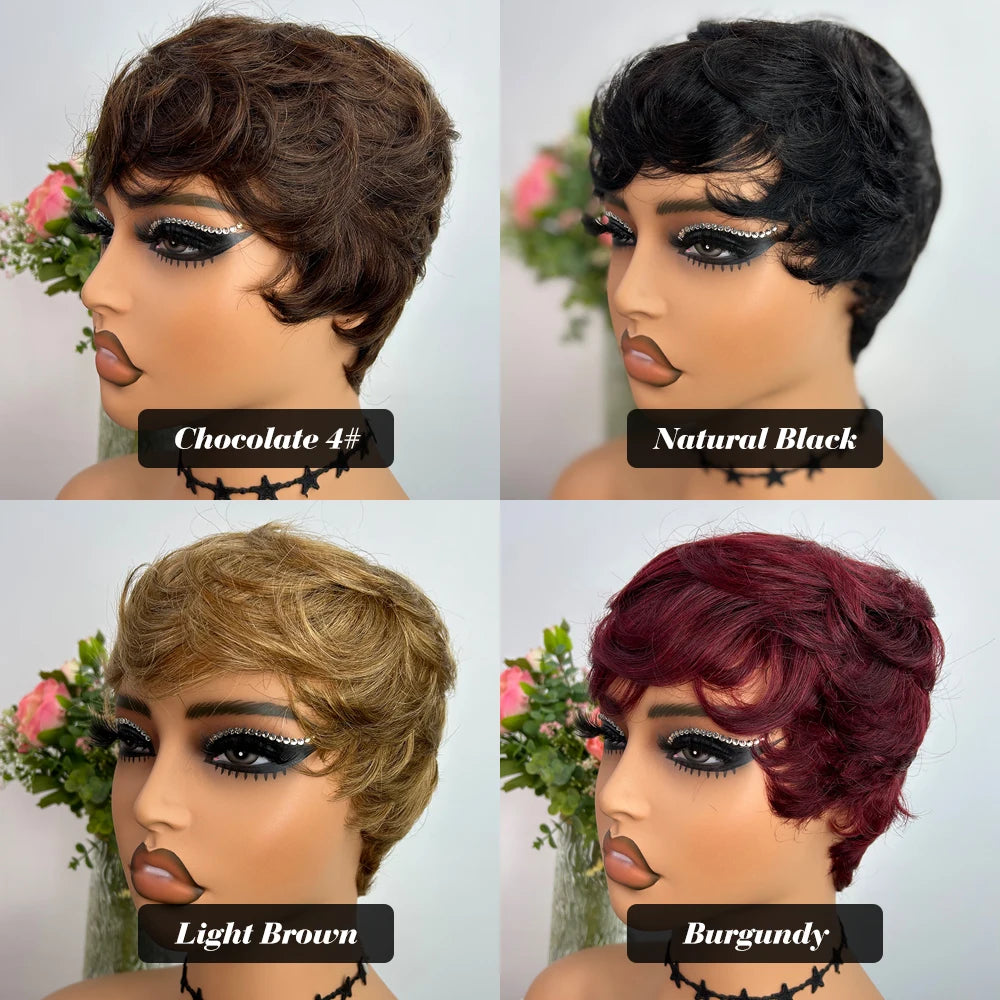 Short Human Hair Wigs Pixie Cut Straight Glueless Wig