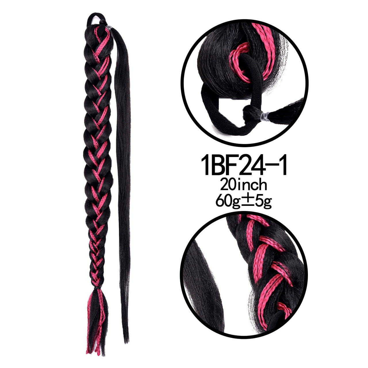 20 Inch Long Straight Synthetic Hair Extension Braided Fishtail Drawstring Ponytail Hair