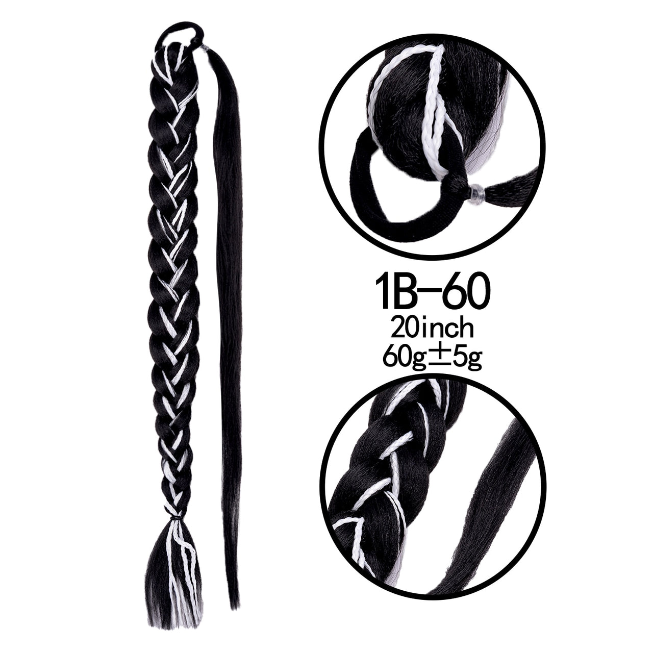 20 Inch Long Straight Synthetic Hair Extension Braided Fishtail Drawstring Ponytail Hair