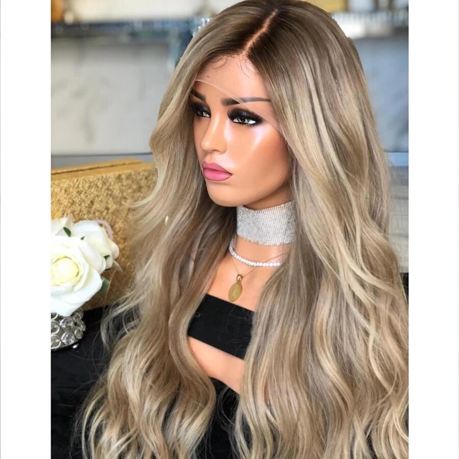 Glueless Brazillian Transparent Hair Highlight Human Hair Wig with Baby Hair Wavy