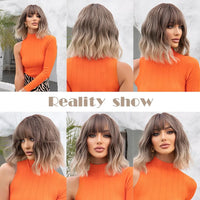 Thumbnail for Grey Wavy Bob Wigs with Bangs Short Blonde Ombre Synthetic Wig