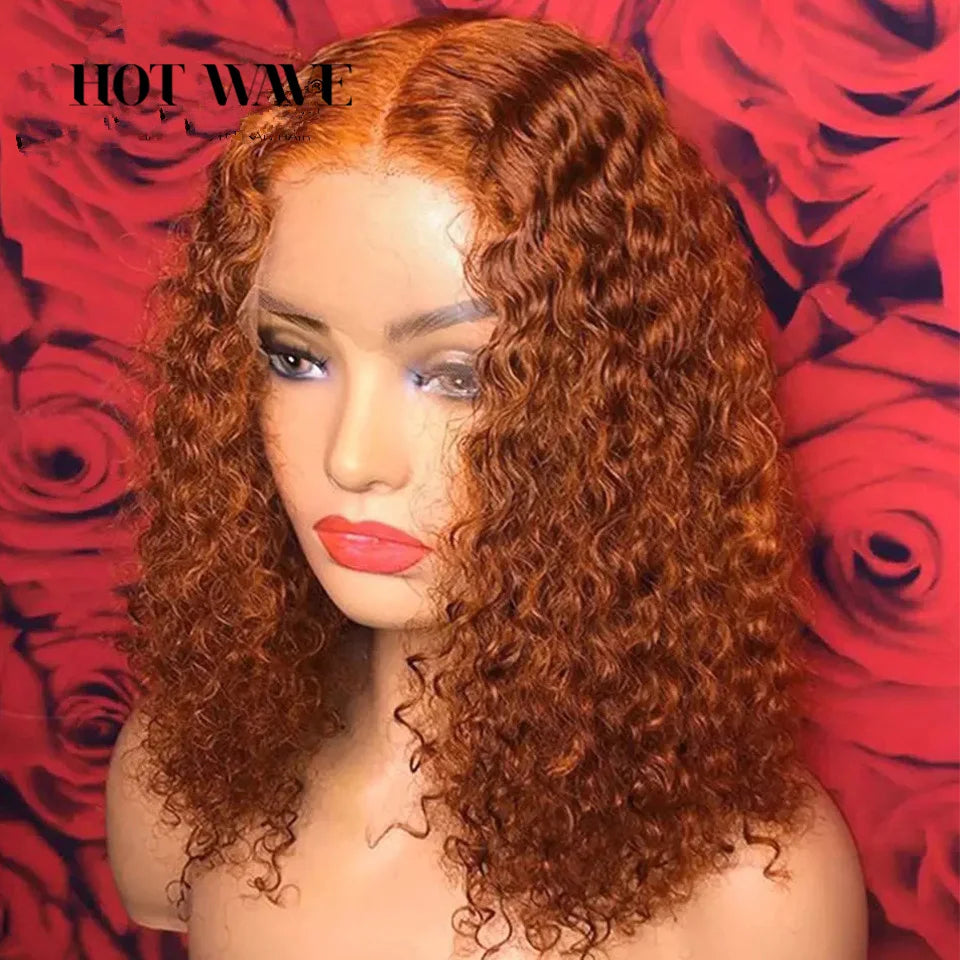 Orange Brown  Deep Wave  Curly Human Hair Wigs PrePlucked