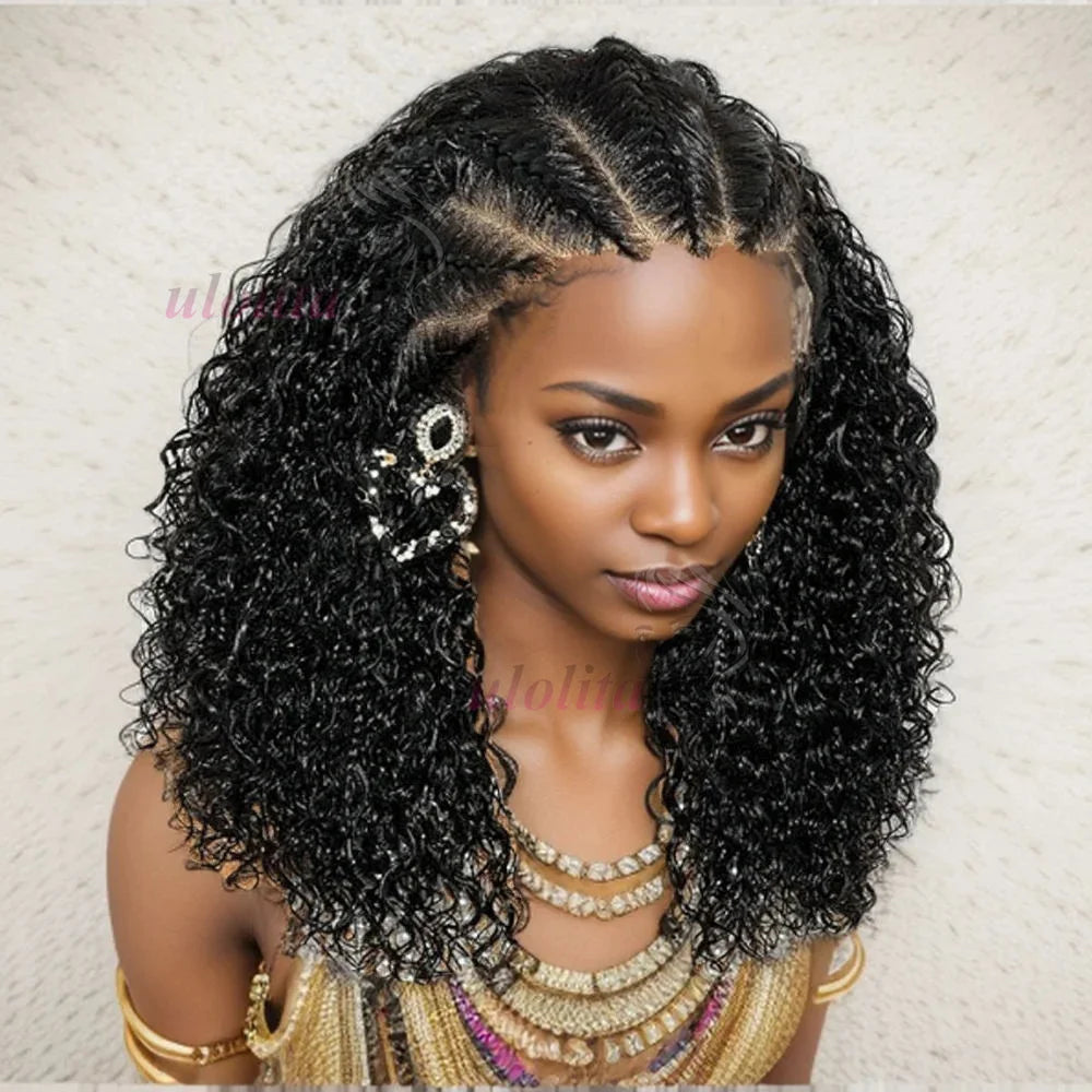 13x4 HD Lace Glueless Braided Wigs Ready to Wear Curly Human Hair Pre-Cut with Natural Hairline Pre Styled