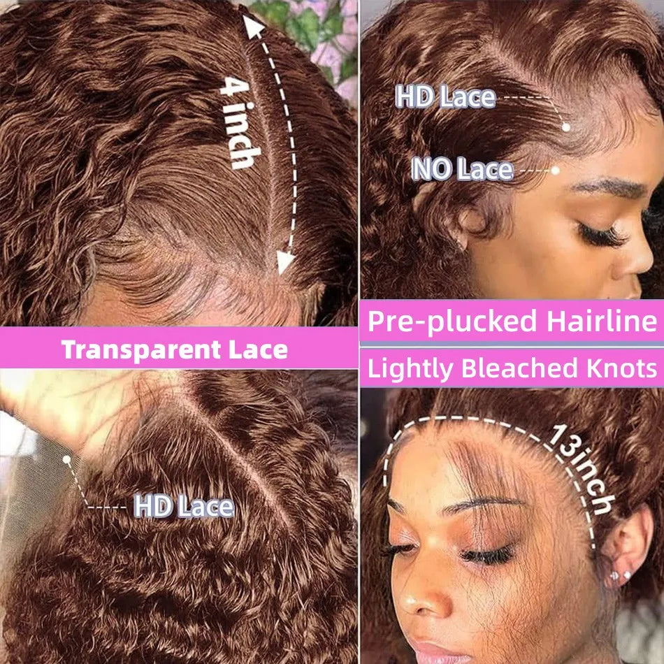 Brown Lace Front Human Hair Wig- Deep Wave 13x6 Hd Lace