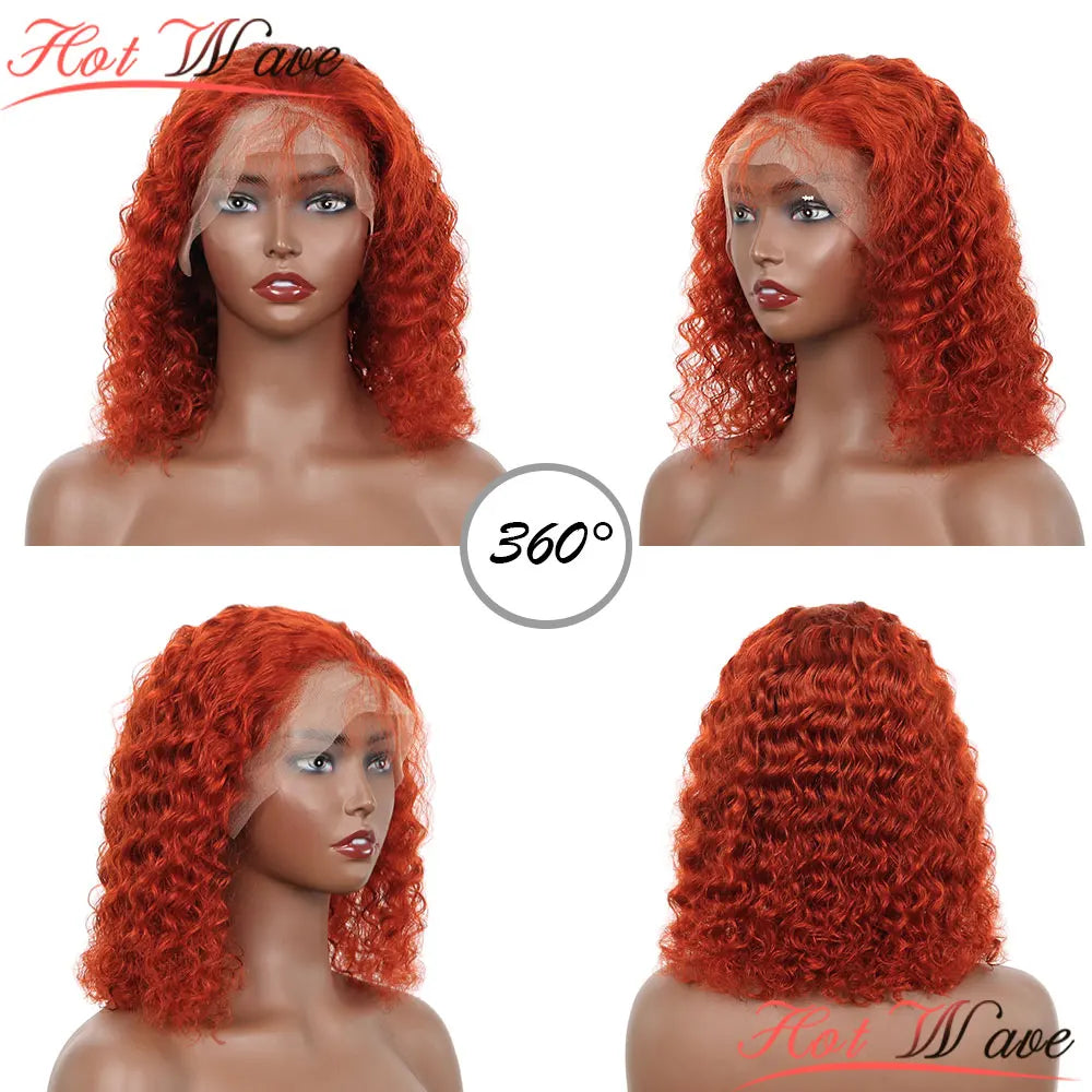 Orange Brown  Deep Wave  Curly Human Hair Wigs PrePlucked