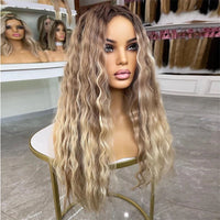 Thumbnail for Ash Brown Roots Blonde Highlights Natural Human Hair Wig