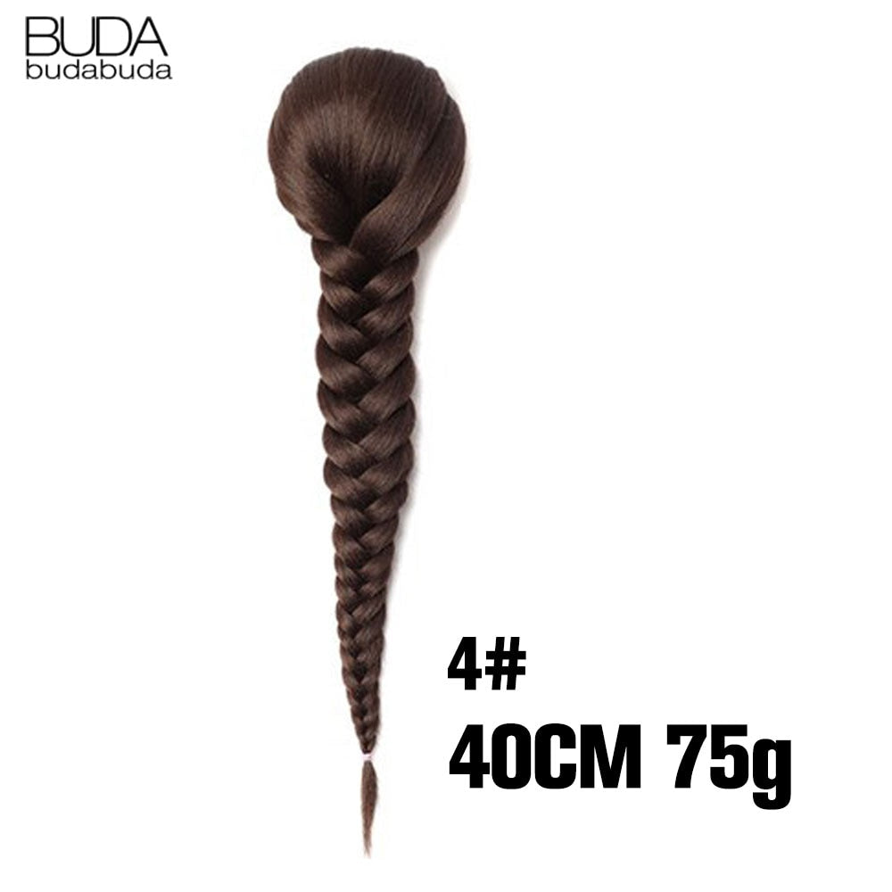 20 Inch Long Straight Synthetic Hair Extension Braided Fishtail Drawstring Ponytail Hair