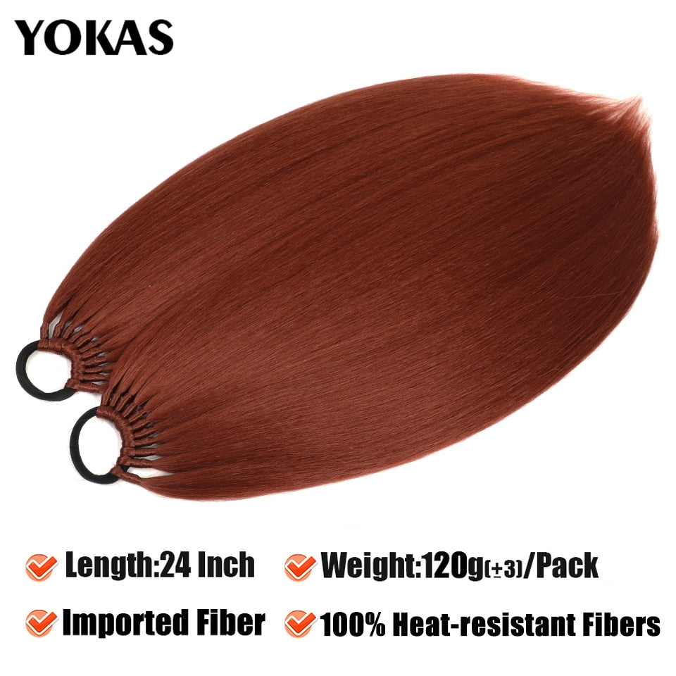 Ponytail For Women Synthetic Hair Extensions Long Straight False Horse Tails Fake Hairpiece 24 Inch For White Black Woman YOKAS