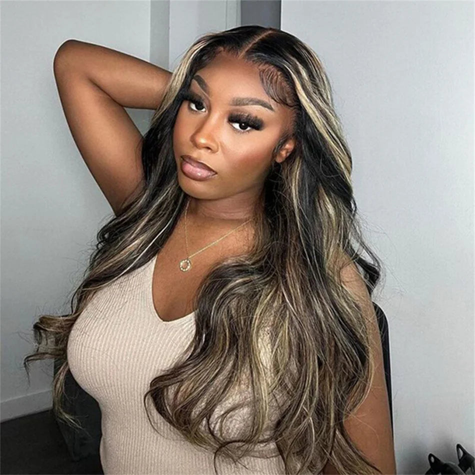 Blonde Highlight Body Wave Lace Front Human Hair Wig  1B/27