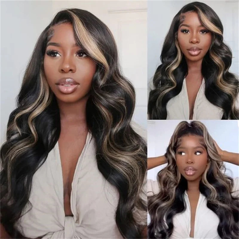 30 32 inch Highlight Body Wave Lace Front Wig Human Hair Wear and Go Glueless Wig PrePlucked 250% Density Ombre Lace Front Wigs