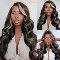 Thumbnail for 30 32 inch Highlight Body Wave Lace Front Wig Human Hair Wear and Go Glueless Wig PrePlucked 250% Density Ombre Lace Front Wigs