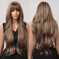 Thumbnail for Brown Mixed Blonde Synthetic Wigs with Bang Long Natural Wavy Hair