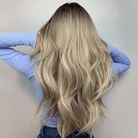 Thumbnail for Brown Blonde Ombre Natural Hair Wigs for Women Long Wavy With Dark Roots Synthetic Wig