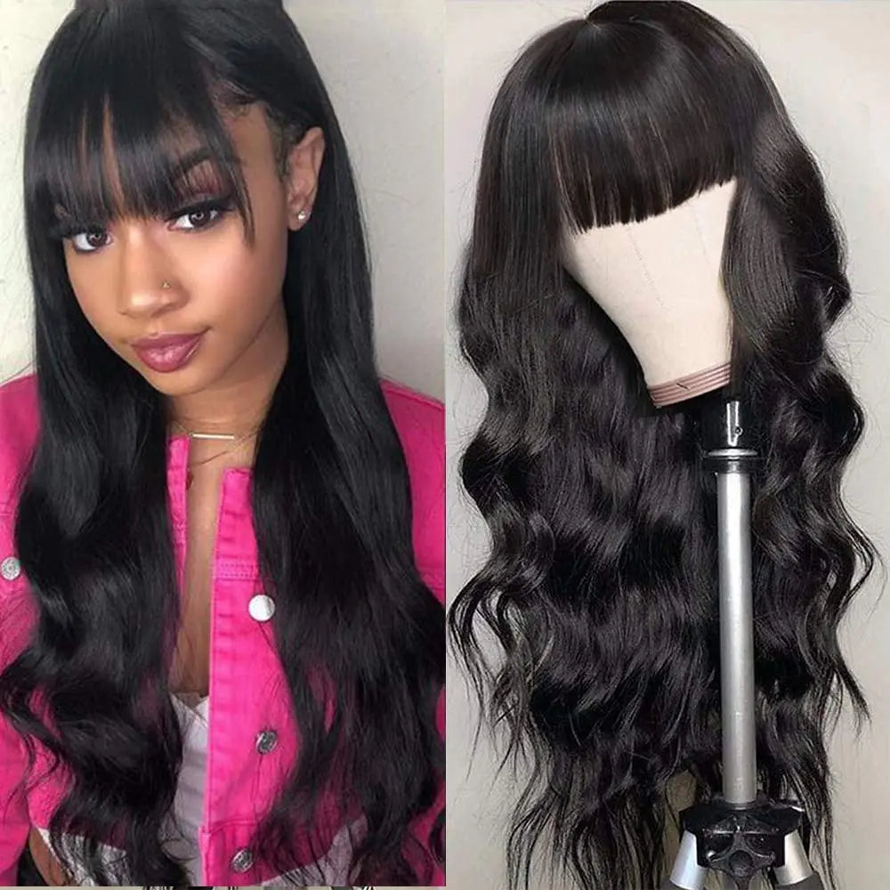 Body Wave Fringe Human Hair Wigs With Bangs Brazilian