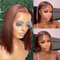 Thumbnail for Dark Brown Short Bob Wig Human Hair Lace Front Wig Brown