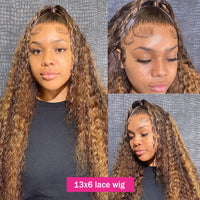 Thumbnail for 360 Highlight HD Wig Mongolian Kinky Curly Wig For Women 4/27 Ombre Curly Human Hair Lace Frontal Wig