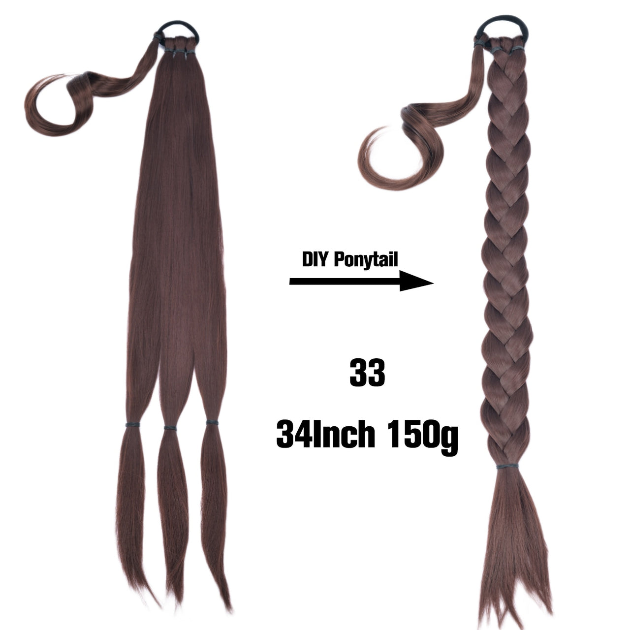 20 Inch Long Straight Synthetic Hair Extension Braided Fishtail Drawstring Ponytail Hair