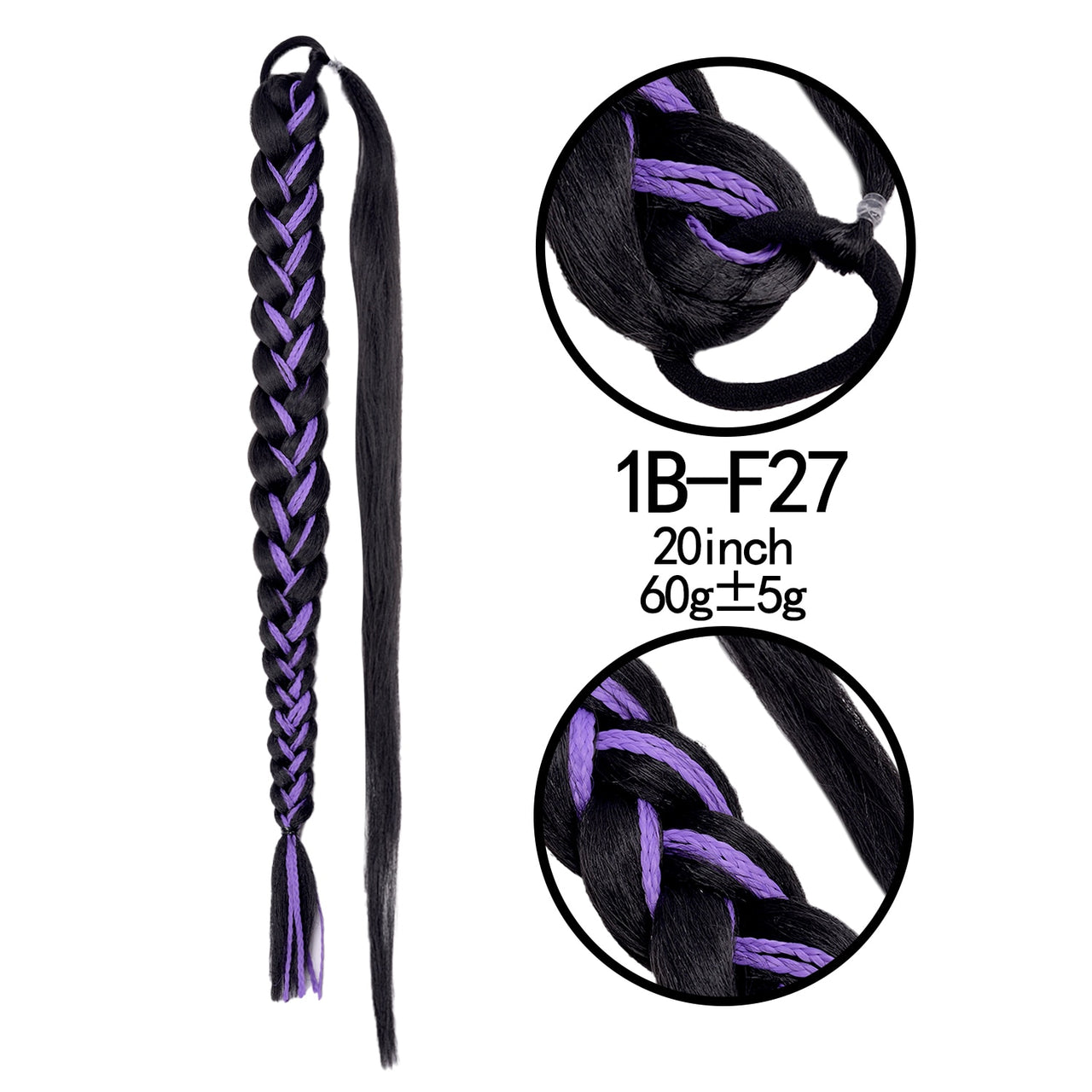 20 Inch Long Straight Synthetic Hair Extension Braided Fishtail Drawstring Ponytail Hair