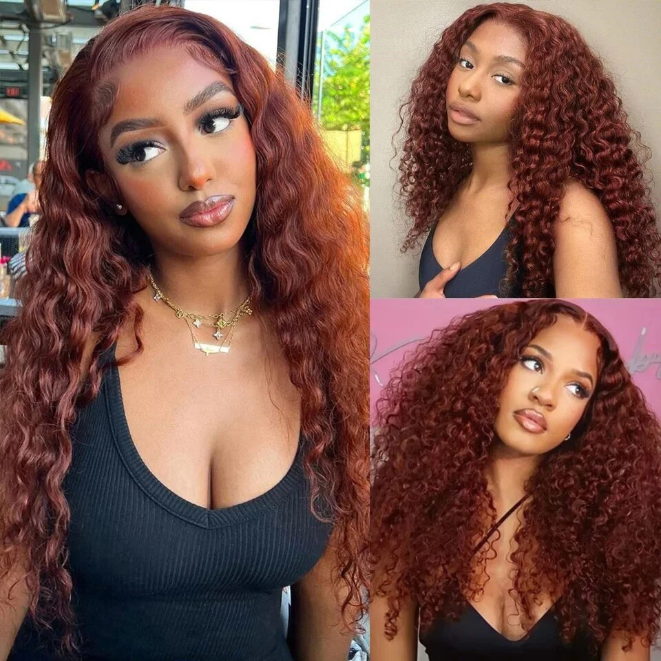 Reddish Brown Deep Wave Curly Lace Front Brazilian Human Hair Wigs