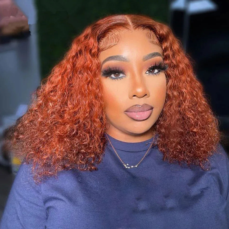 Orange Brown  Deep Wave  Curly Human Hair Wigs PrePlucked