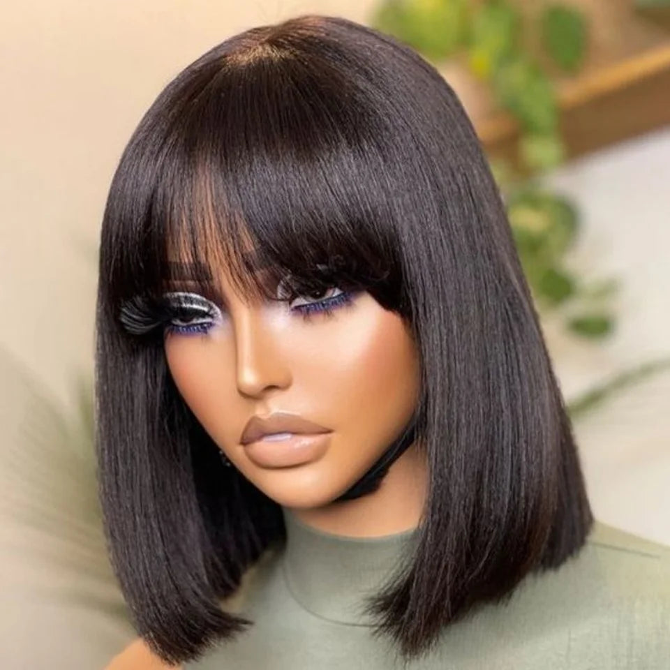 Glueless Human Hair Wig Ready To Wear Brazilian Bob  With Bangs