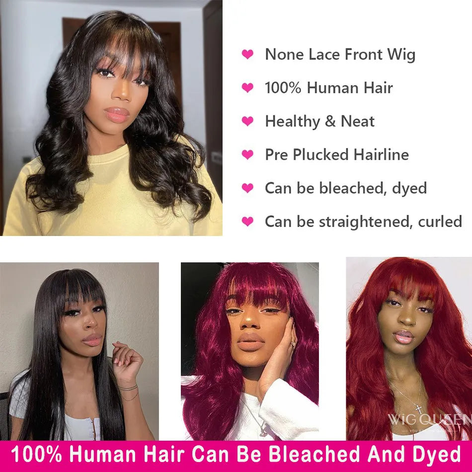 Body Wave Fringe Human Hair Wigs With Bangs Brazilian