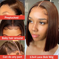 Thumbnail for Dark Brown Short Bob Wig Human Hair Lace Front Wig Brown