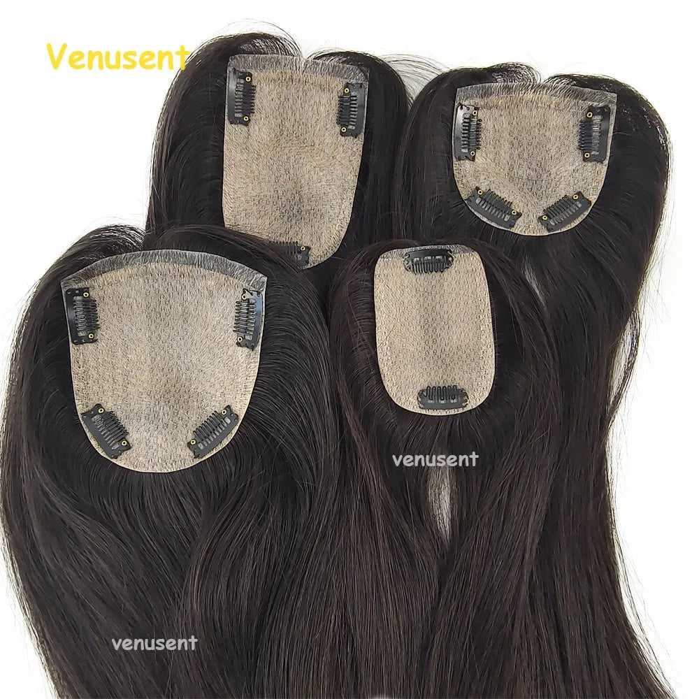 25-40cm 100% Virgin Human Hair Topper 7x10 9x14cm PU Clips