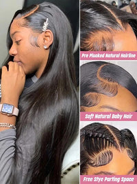 Thumbnail for 34 Inch Bone Straight Brazilian Human Hair Lace Frontal Wig PrePlucked